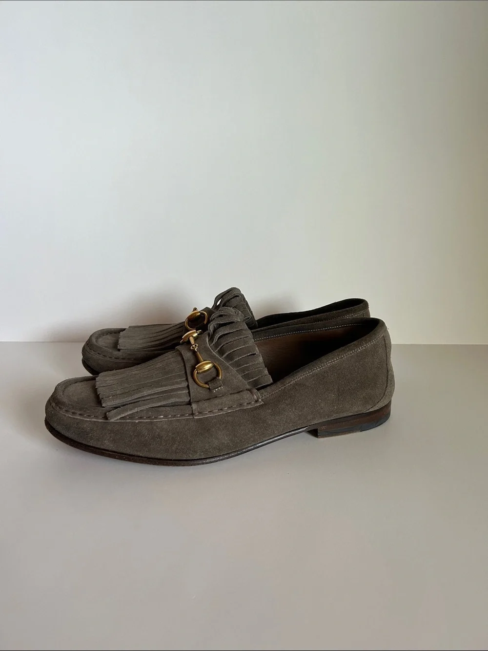 Gucci Brown Suede Fringe Horsebit Loafers